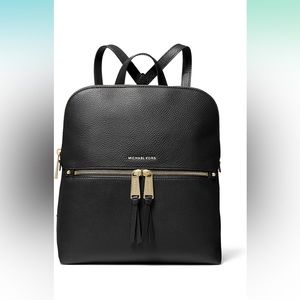 Michael Kors (NWT) Rhea Zip Medium Slim Backpack Black and Gold